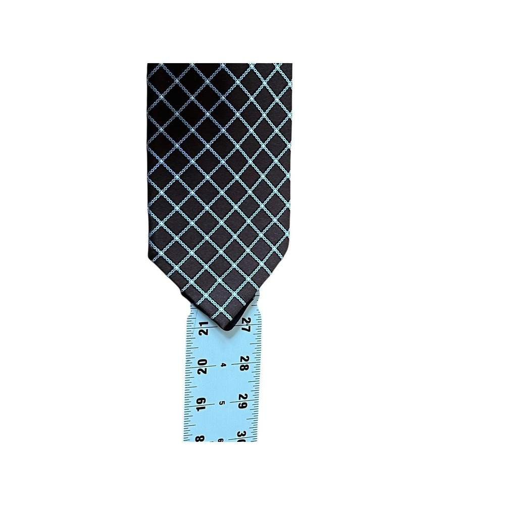 ERMENEGILDO ZEGNA 100% Silk Necktie ITALY Geometric Diamond Grid Blue/Brown 54" - Picture 3 of 5